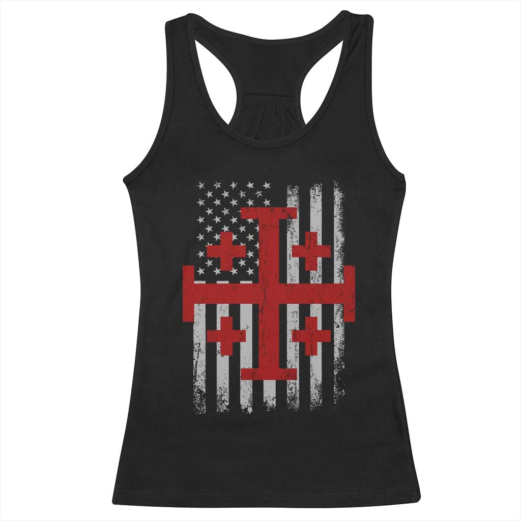 Catholic Crusader Cross Racerback Tank Top Knight Templar Patriotic American Flag TS10 Black Print Your Wear