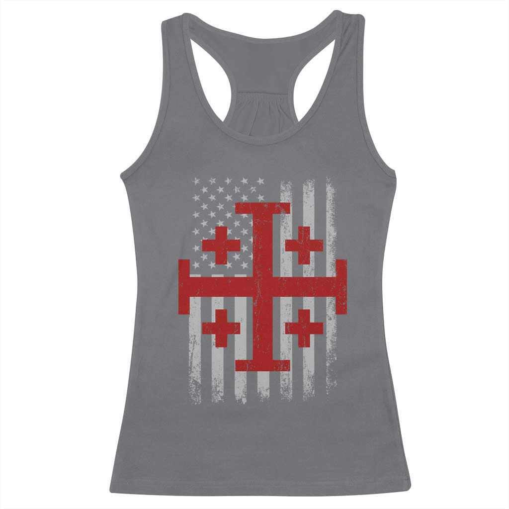 Catholic Crusader Cross Racerback Tank Top Knight Templar Patriotic American Flag TS10 Charcoal Print Your Wear