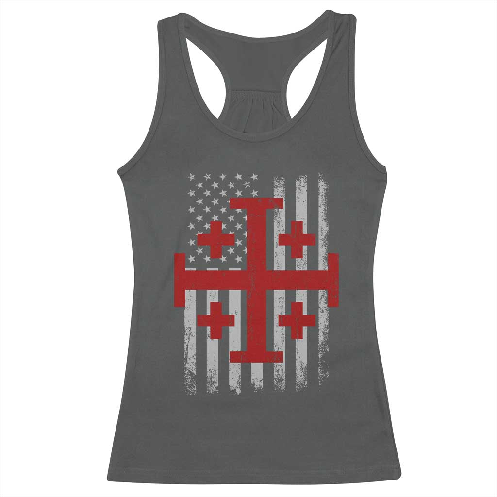 Catholic Crusader Cross Racerback Tank Top Knight Templar Patriotic American Flag TS10 Dark Heather Print Your Wear