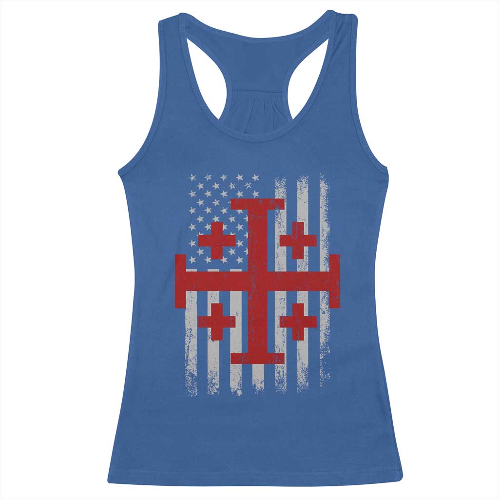 Catholic Crusader Cross Racerback Tank Top Knight Templar Patriotic American Flag TS10 Royal Blue Print Your Wear