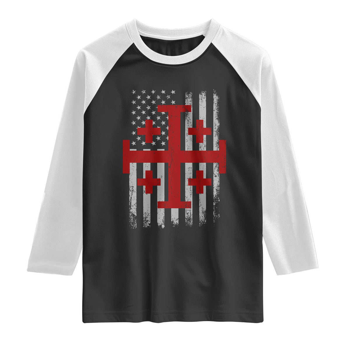 Catholic Crusader Cross Raglan Shirt Knight Templar Patriotic American Flag TS10 Black White Print Your Wear
