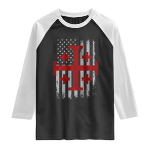 Catholic Crusader Cross Raglan Shirt Knight Templar Patriotic American Flag TS10 Black White Print Your Wear
