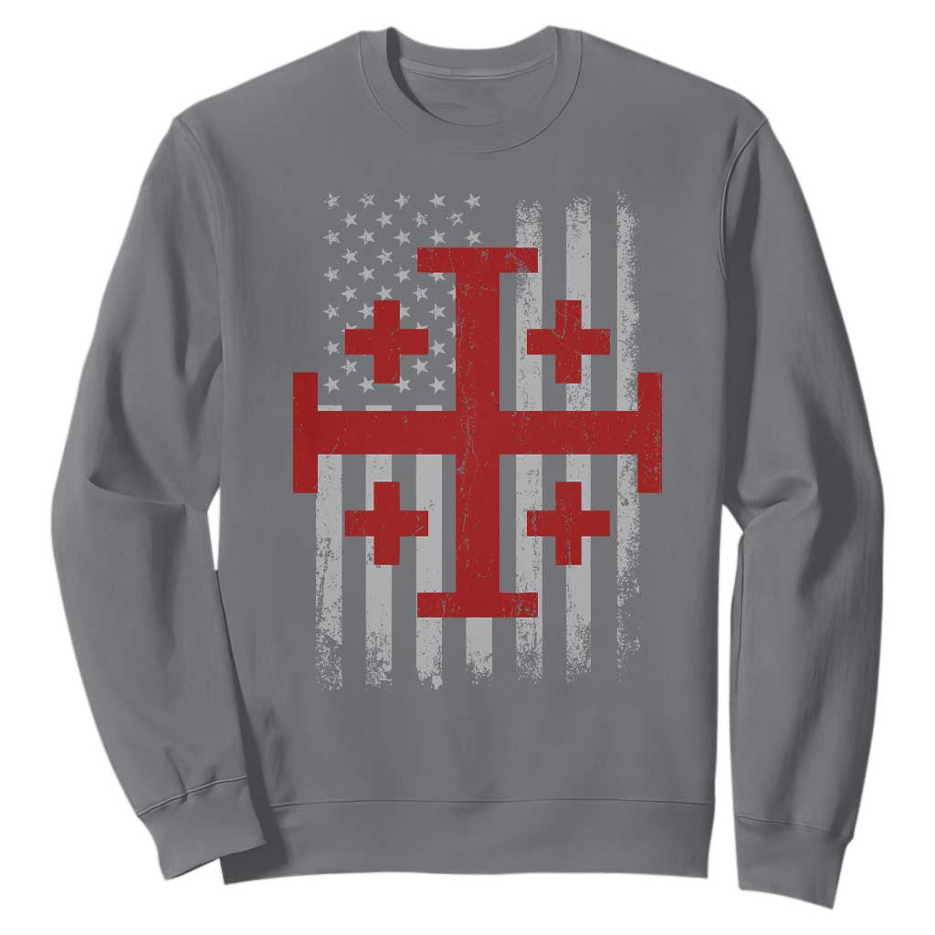 Catholic Crusader Cross Sweatshirt Knight Templar Patriotic American Flag TS10 Charcoal Print Your Wear
