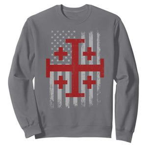 Catholic Crusader Cross Sweatshirt Knight Templar Patriotic American Flag TS10 Charcoal Print Your Wear