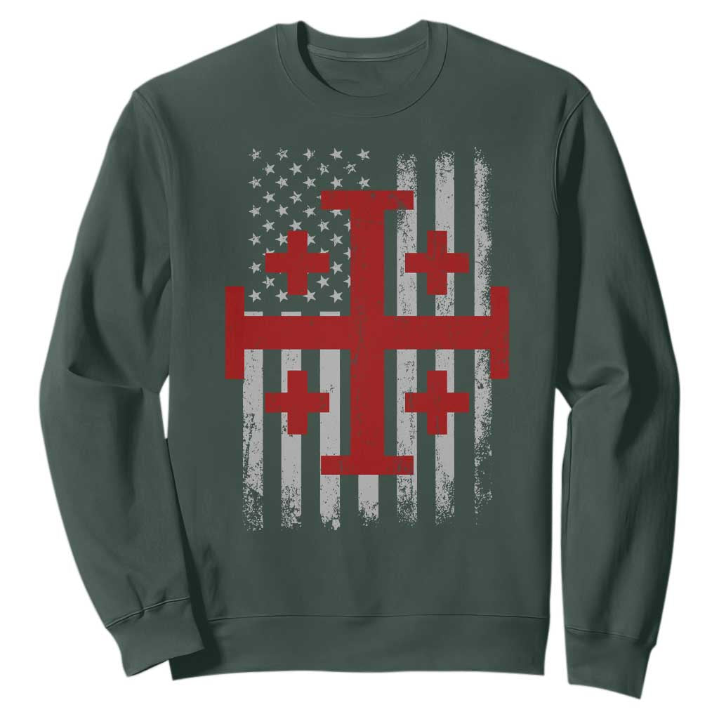 Catholic Crusader Cross Sweatshirt Knight Templar Patriotic American Flag TS10 Dark Forest Green Print Your Wear