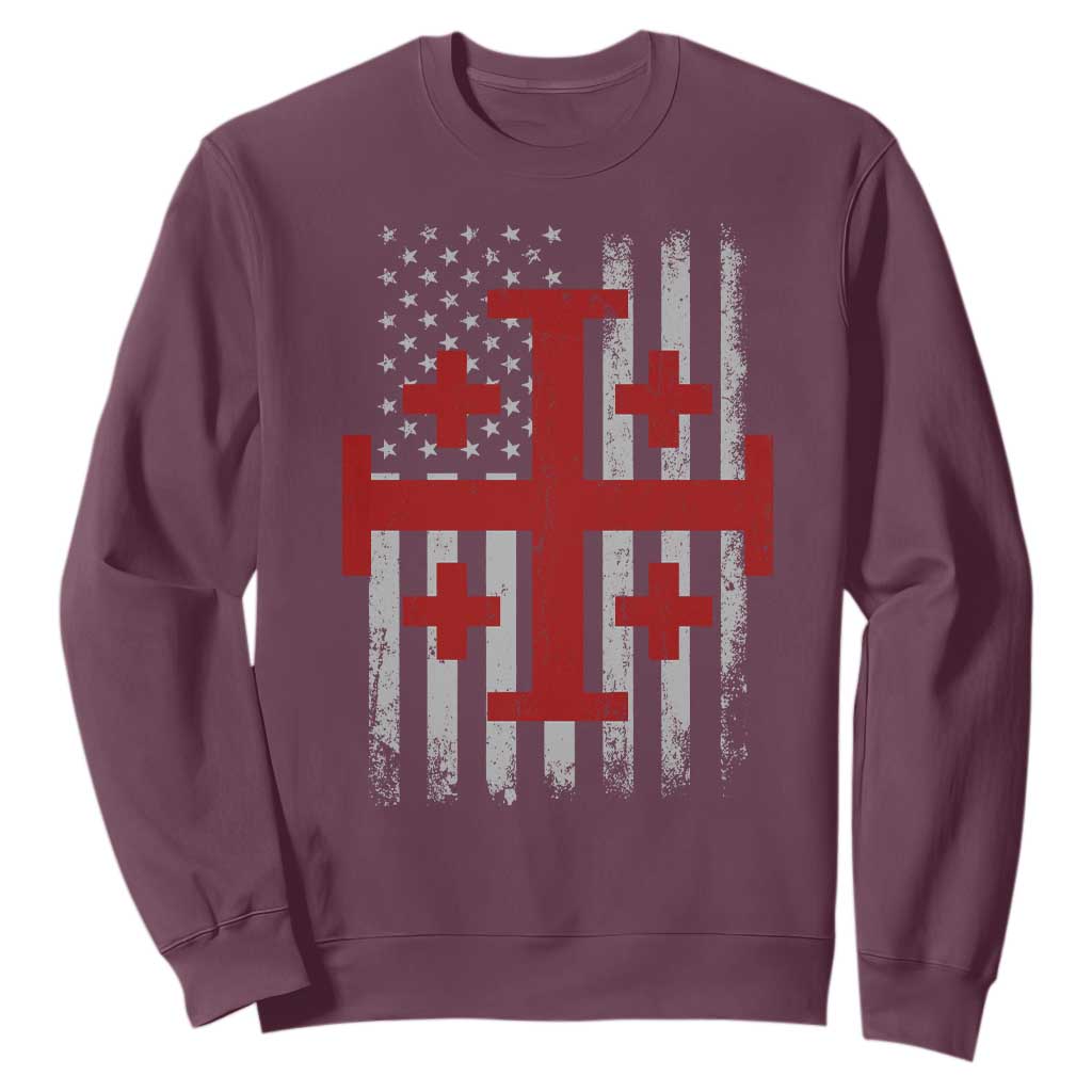 Catholic Crusader Cross Sweatshirt Knight Templar Patriotic American Flag TS10 Maroon Print Your Wear