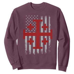Catholic Crusader Cross Sweatshirt Knight Templar Patriotic American Flag TS10 Maroon Print Your Wear