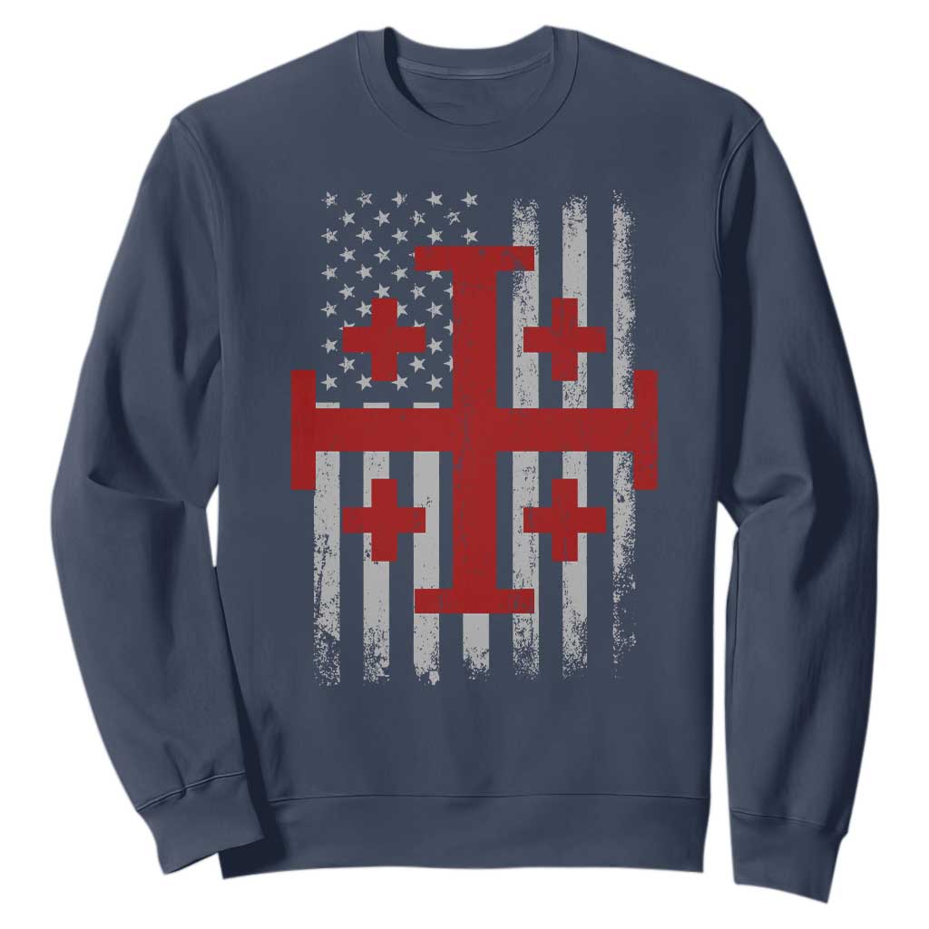 Catholic Crusader Cross Sweatshirt Knight Templar Patriotic American Flag TS10 Navy Print Your Wear
