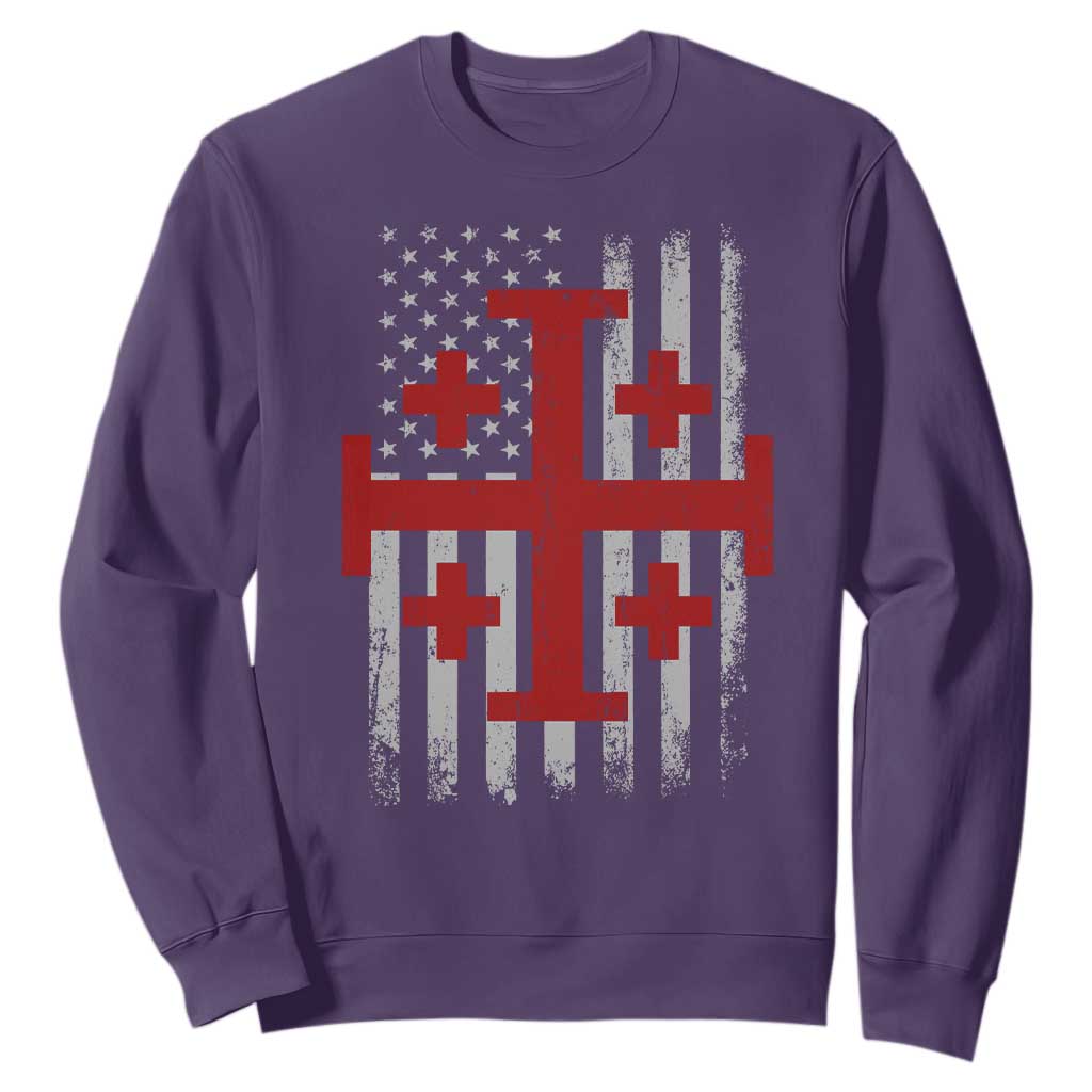 Catholic Crusader Cross Sweatshirt Knight Templar Patriotic American Flag TS10 Purple Print Your Wear