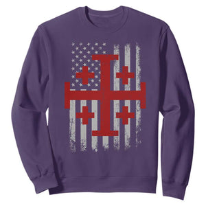 Catholic Crusader Cross Sweatshirt Knight Templar Patriotic American Flag TS10 Purple Print Your Wear