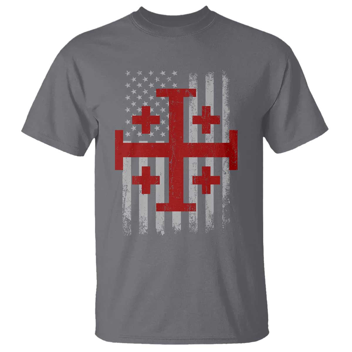 Catholic Crusader Cross T Shirt Knight Templar Patriotic American Flag TS10 Charcoal Print Your Wear
