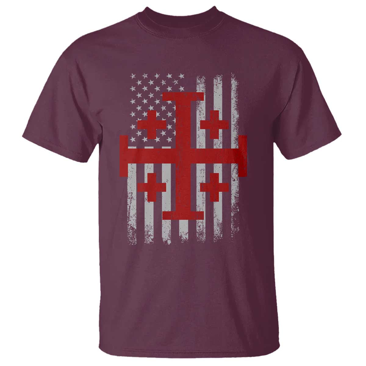 Catholic Crusader Cross T Shirt Knight Templar Patriotic American Flag TS10 Maroon Print Your Wear