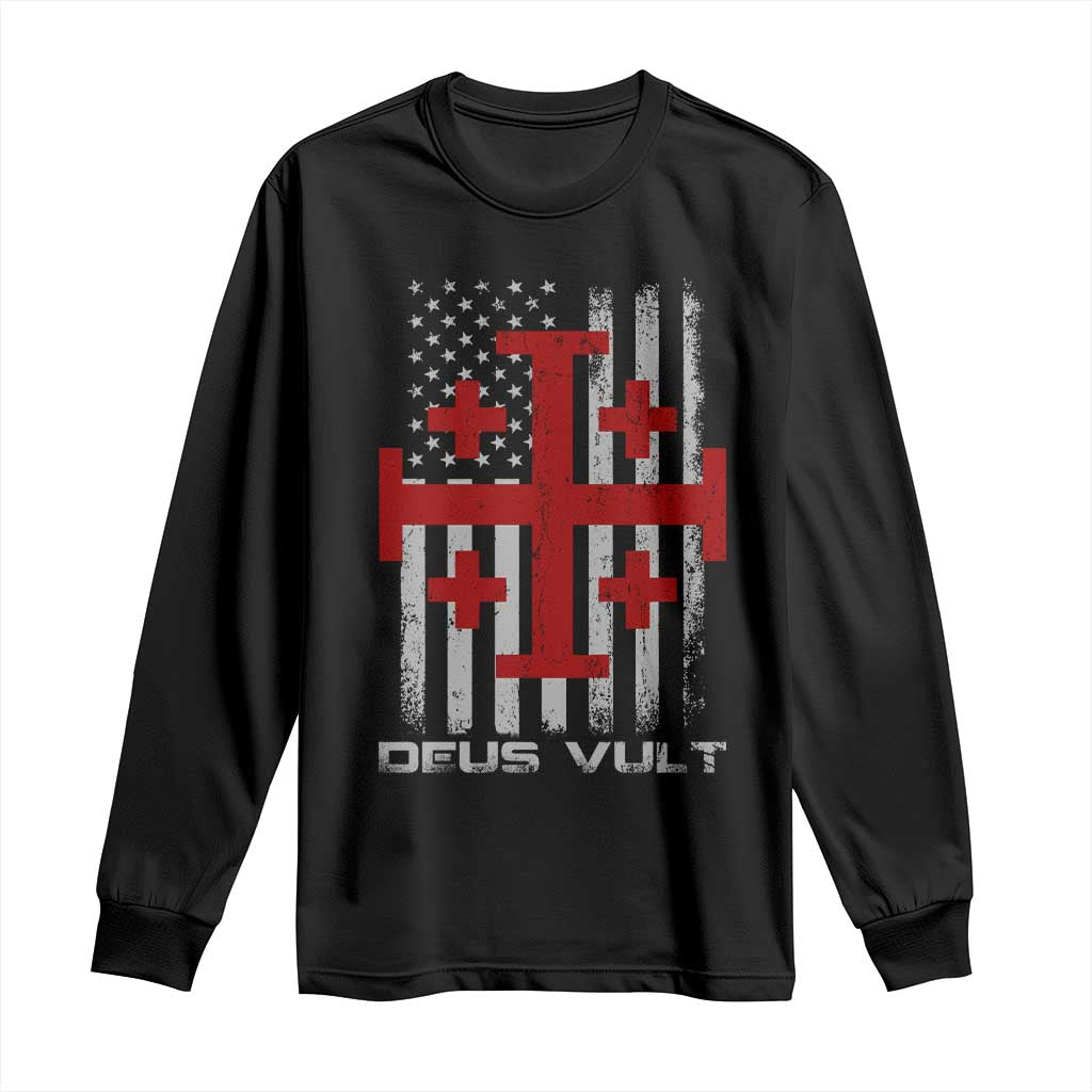 Catholic Knight Templar Crusader Cross Long Sleeve Shirt Knight Templar Patriotic American Flag TS10 Black Print Your Wear