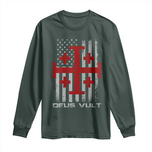 Catholic Knight Templar Crusader Cross Long Sleeve Shirt Knight Templar Patriotic American Flag TS10 Dark Forest Green Print Your Wear