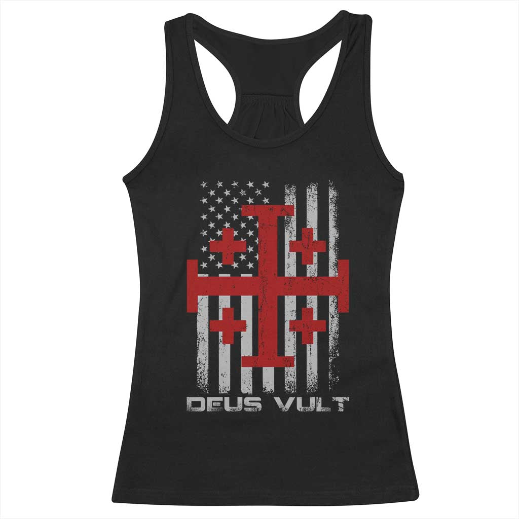 Catholic Knight Templar Crusader Cross Racerback Tank Top Knight Templar Patriotic American Flag TS10 Black Print Your Wear
