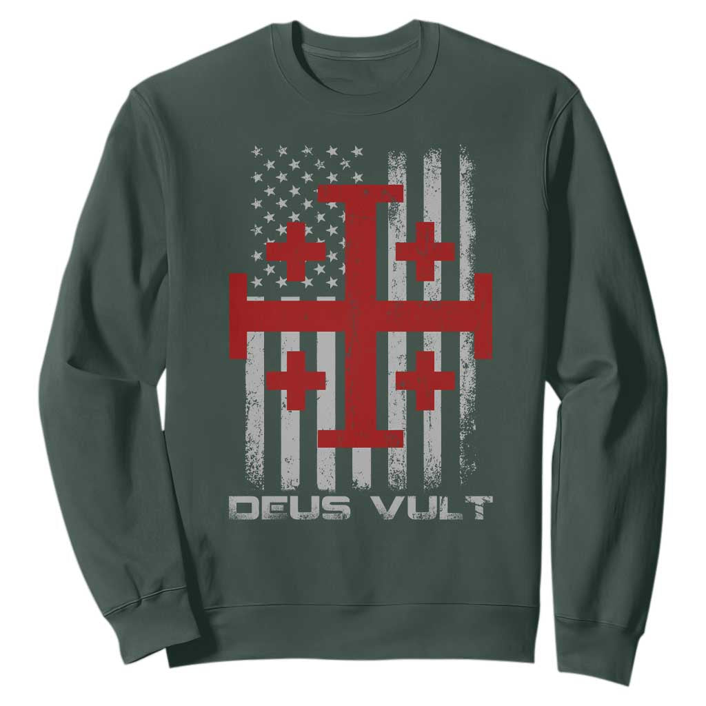 Catholic Knight Templar Crusader Cross Sweatshirt Knight Templar Patriotic American Flag TS10 Dark Forest Green Print Your Wear