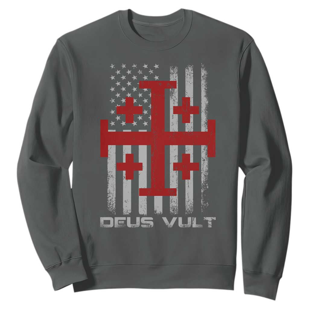 Catholic Knight Templar Crusader Cross Sweatshirt Knight Templar Patriotic American Flag TS10 Dark Heather Print Your Wear