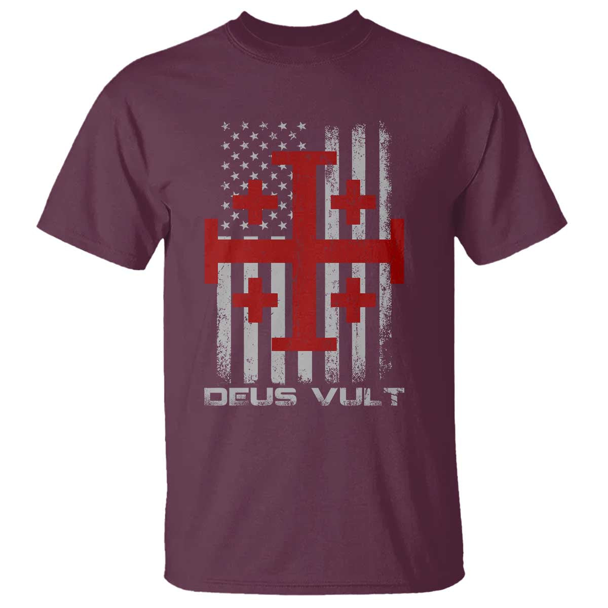 Catholic Knight Templar Crusader Cross T Shirt Knight Templar Patriotic American Flag TS10 Maroon Print Your Wear