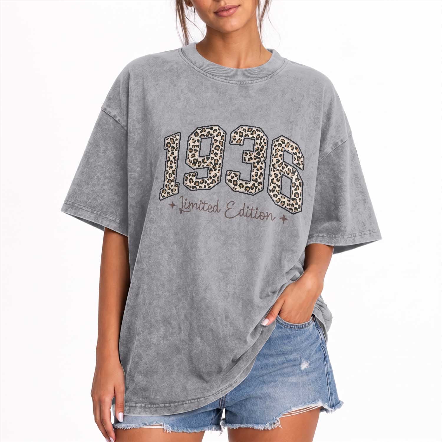 1936 Retro Birthday Washed Cotton T-Shirt 90 Year Old Leopard 90th Birthday Gifts For Women