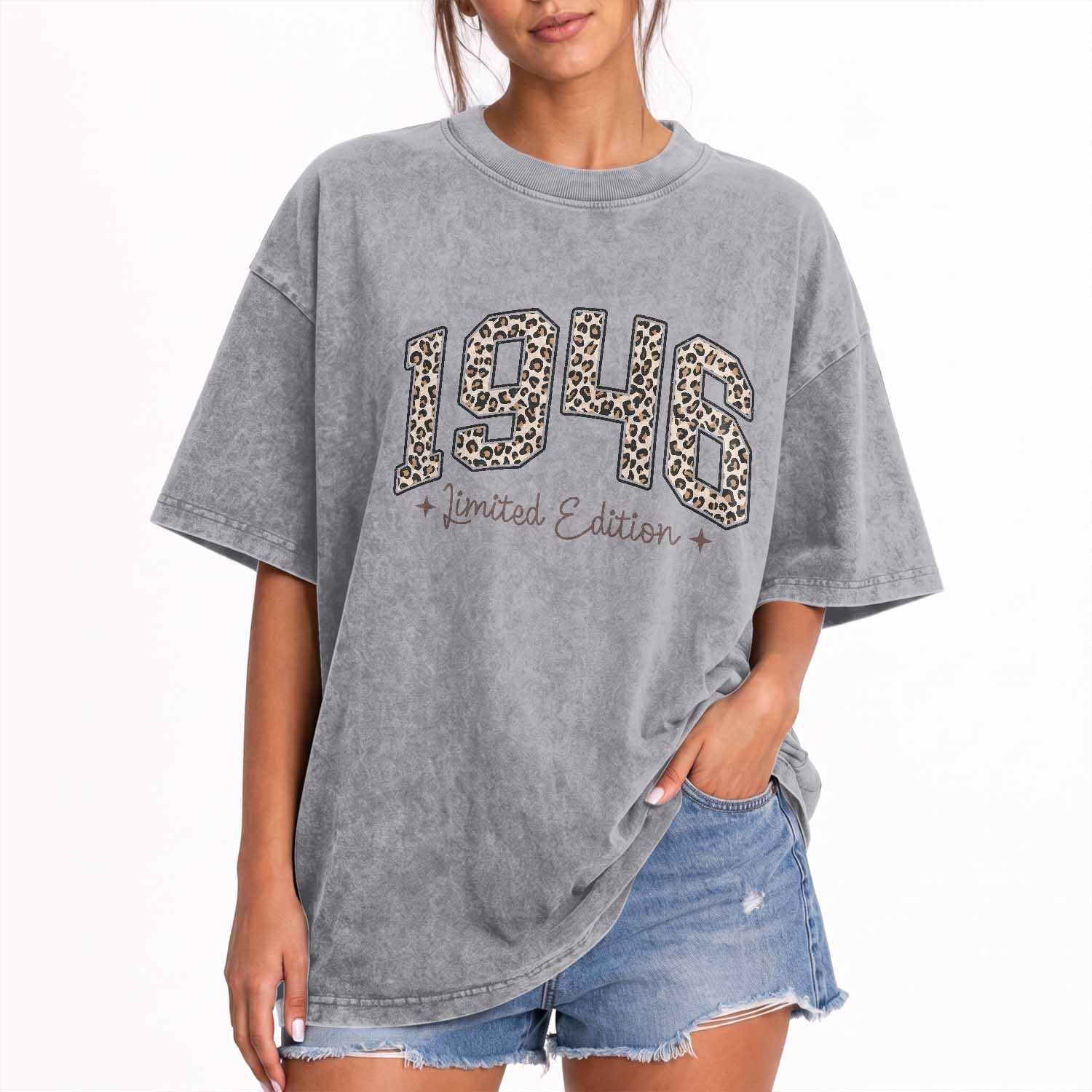 1946 Retro Birthday Washed Cotton T-Shirt 80 Year Old Leopard 80th Birthday Gifts For Women