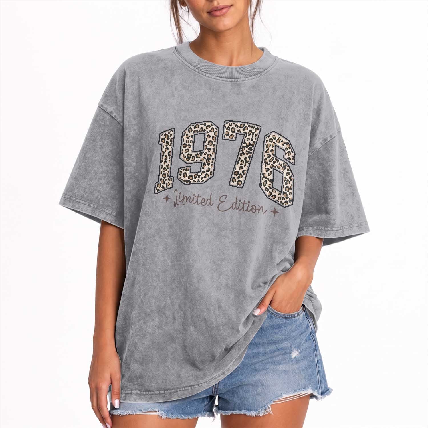 1976 Retro Birthday Washed Cotton T-Shirt 50 Year Old Leopard 50th Birthday Gifts For Women