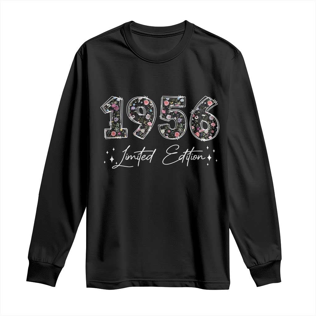 70th Birthday Long Sleeve Shirt Floral 1956 70 Year Old Birthday Gifts For Women TS10 Black Print Your Wear
