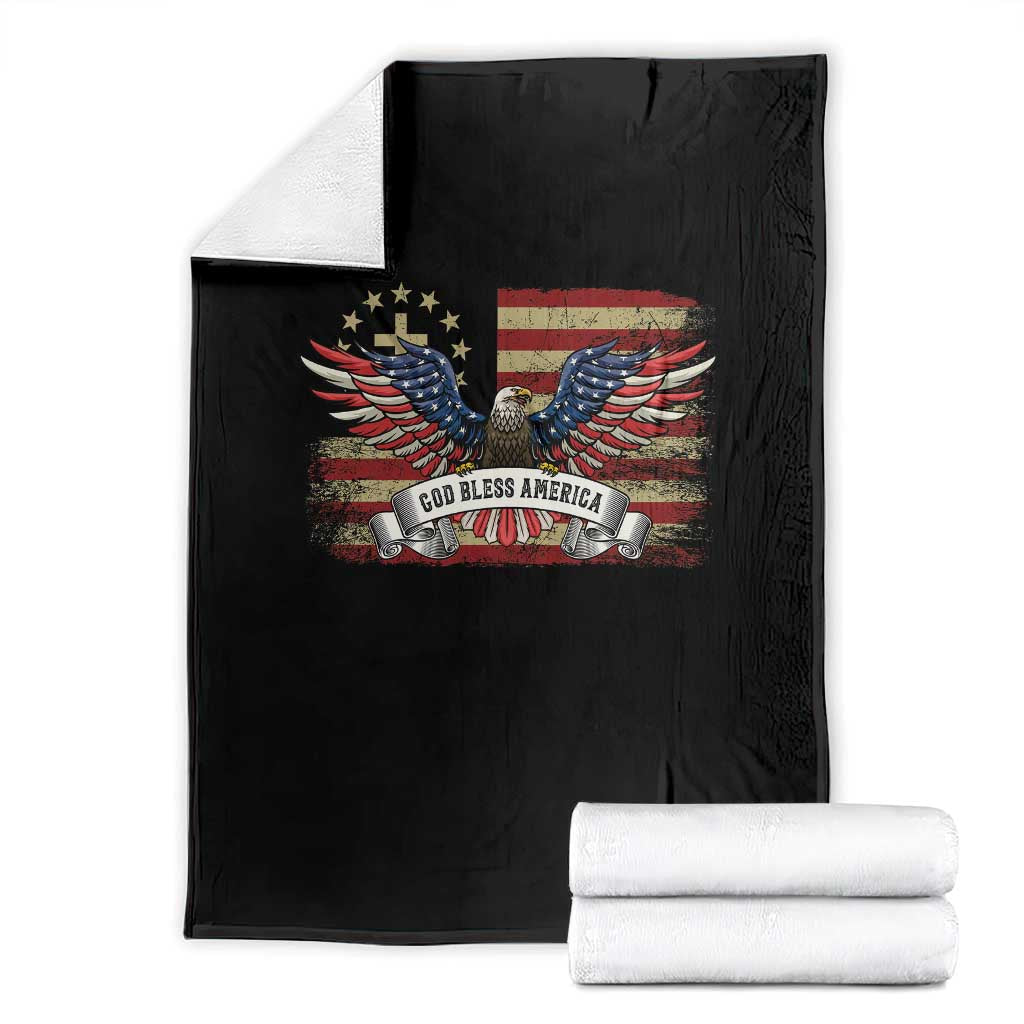 God Bless America Throw Blanket Vintage Eagle Christian Cross Flag 4th Of July TS10 Black Print Your Wear