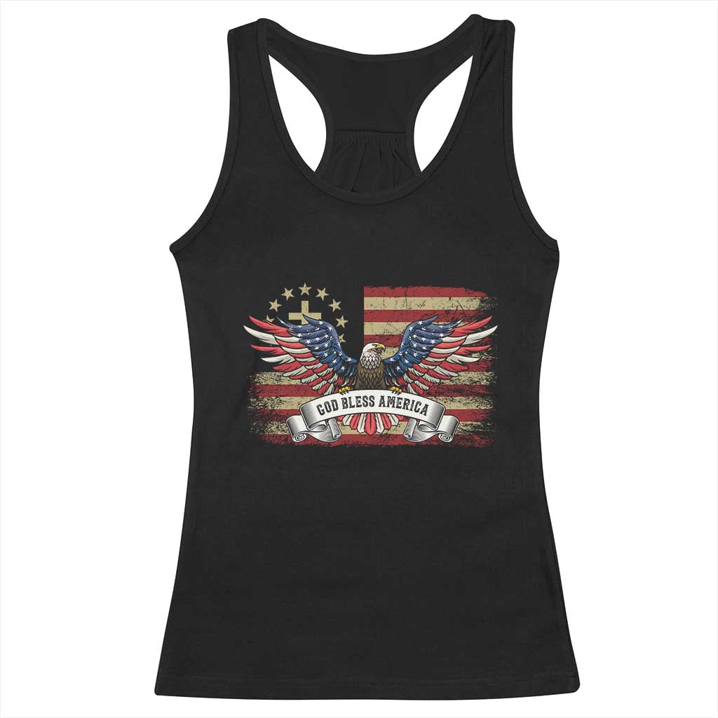 God Bless America Racerback Tank Top Vintage Eagle Christian Cross Flag 4th Of July TS10 Black Print Your Wear