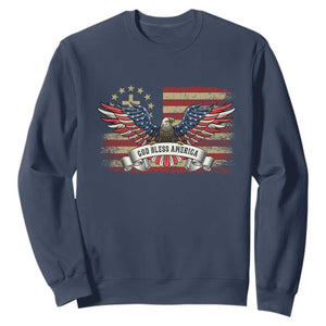 God Bless America Sweatshirt Vintage Eagle Christian Cross Flag 4th Of July TS10 Navy Print Your Wear