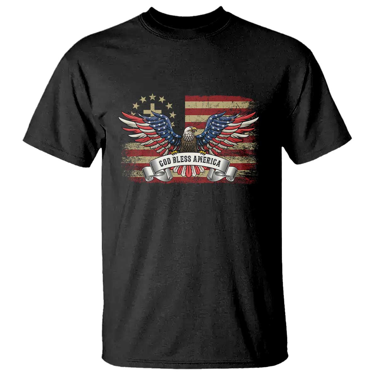 God Bless America T Shirt Vintage Eagle Christian Cross Flag 4th Of July TS10 Black Print Your Wear