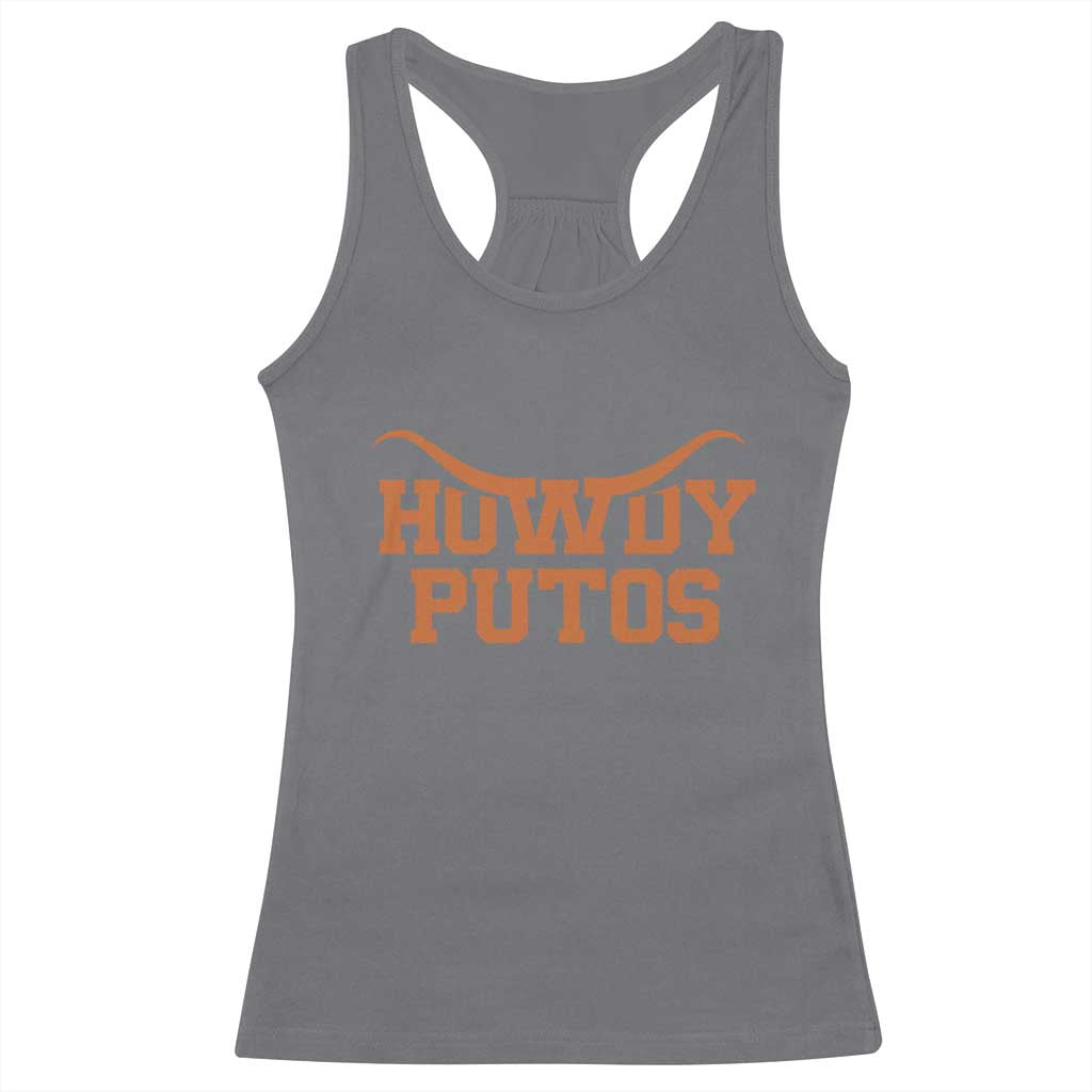 Howdy Putos Racerback Tank Top Funny Western Cowboy Spanish Slang TS10 Charcoal Print Your Wear