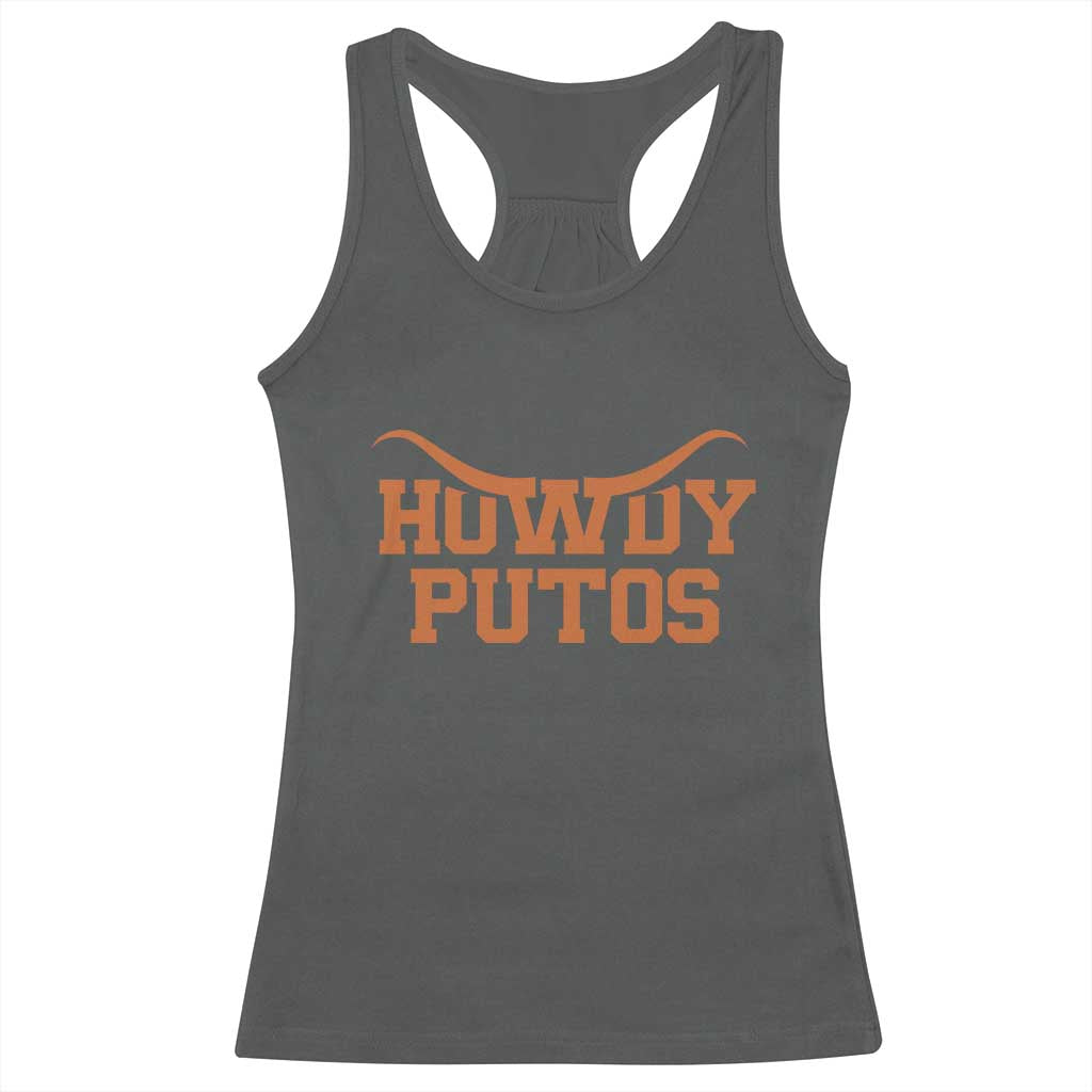 Howdy Putos Racerback Tank Top Funny Western Cowboy Spanish Slang TS10 Dark Heather Print Your Wear