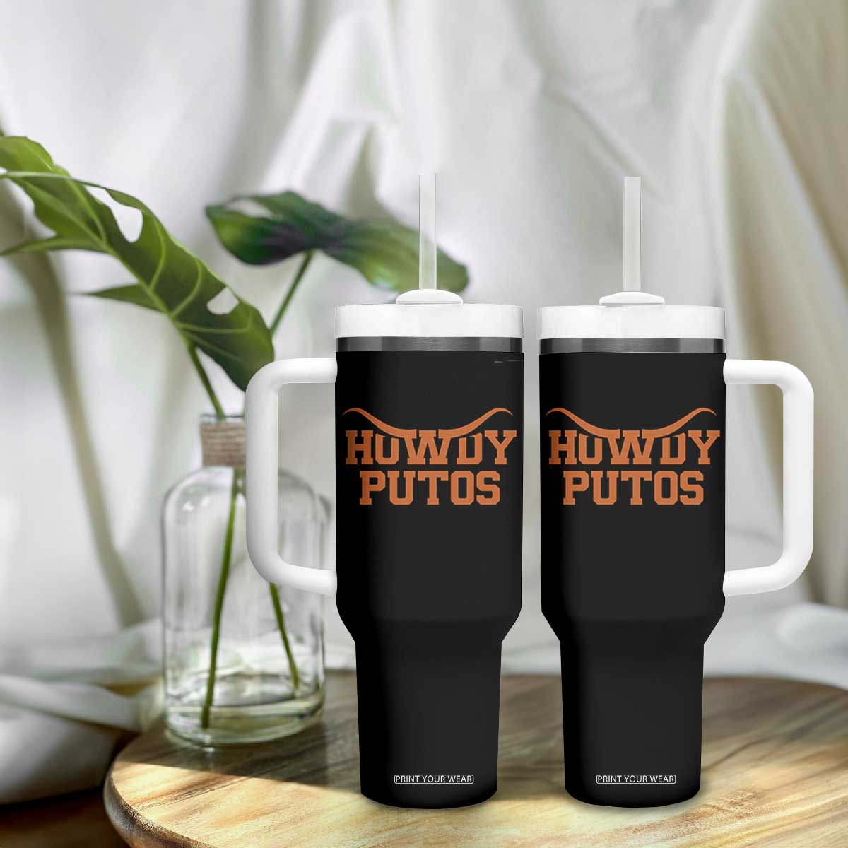 Howdy Putos Tumbler With Handle Funny Western Cowboy Spanish Slang TS10 Print Your Wear