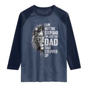 Bonus Dad Raglan Shirt Stepdad Gifts From Stepdaughter Stepson Cross Lion Stepped Up Dad TS10 Heather Denim Navy Print Your Wear