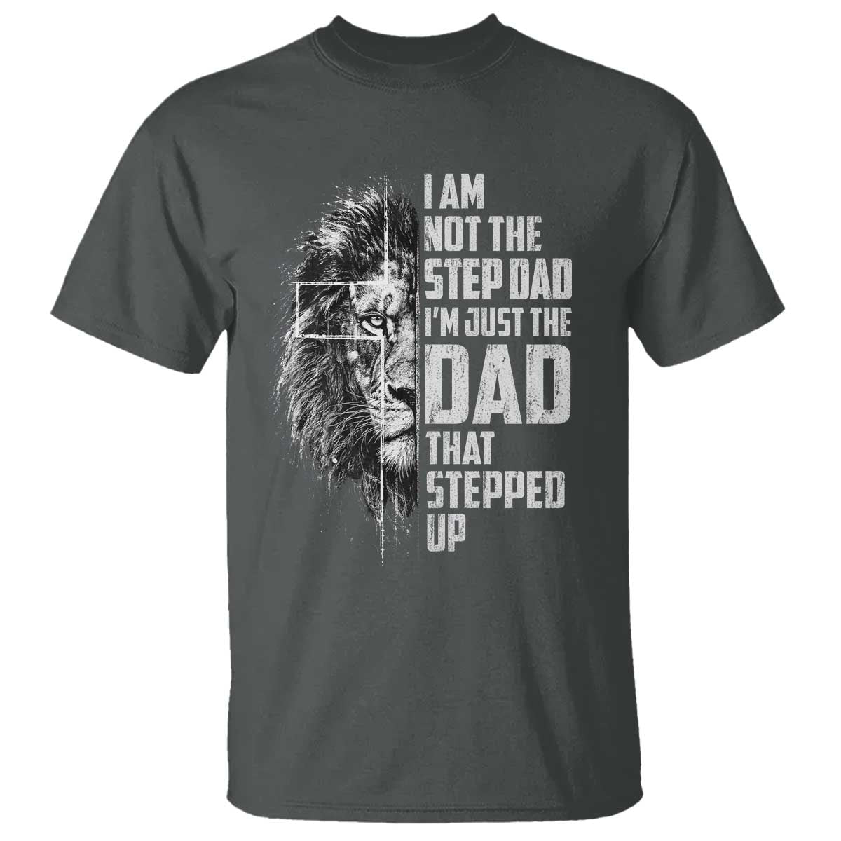 Bonus Dad T Shirt Stepdad Gifts From Stepdaughter Stepson Cross Lion Stepped Up Dad TS10 Dark Heather Print Your Wear