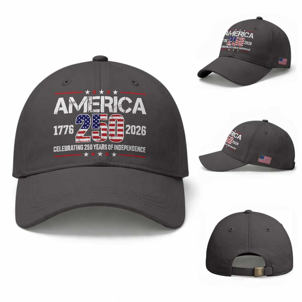 250th Anniversary Baseball Cap American 250 Years Birthday Patriotic 1776 2026 TS10 Baseball Cap Universal Fit Dark Gray Print Your Wear