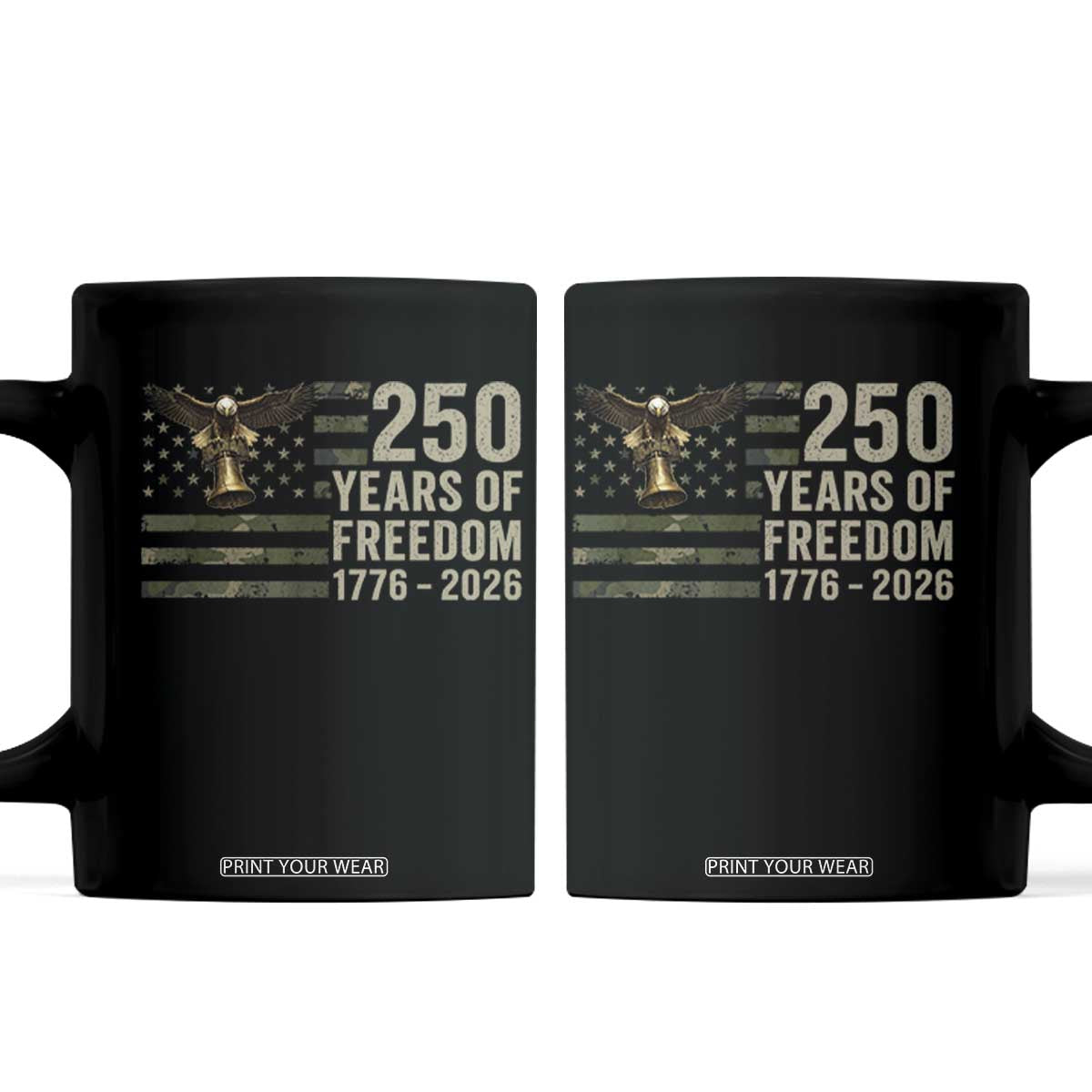 250th Anniversary Coffee Mug 1776 2026 250 Years Birthday Patriotic Camouflage USA Flag TS10 Black Print Your Wear
