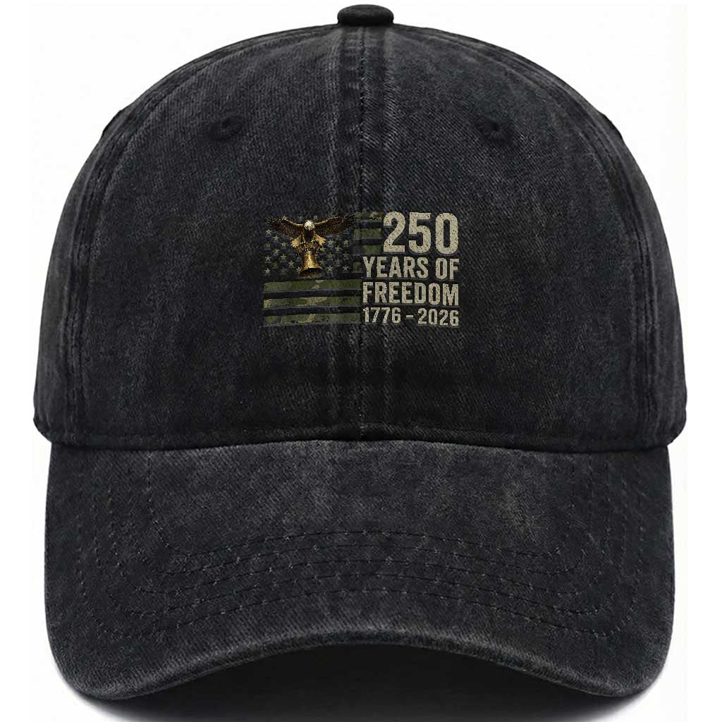 250th Anniversary Washed Cotton Baseball Cap 1776 2026 250 Years Birthday Patriotic Camouflage USA Flag TS10 Print Your Wear