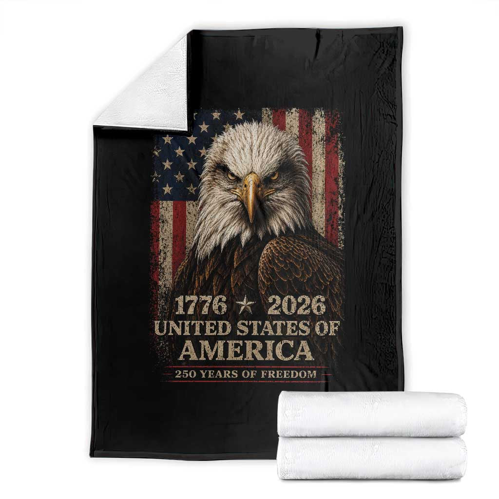 250 Anniversary USA Flag Throw Blanket Vintage Bald Eagle Patriotic 1776 2026 250 Years Birthday TS10 Black Print Your Wear