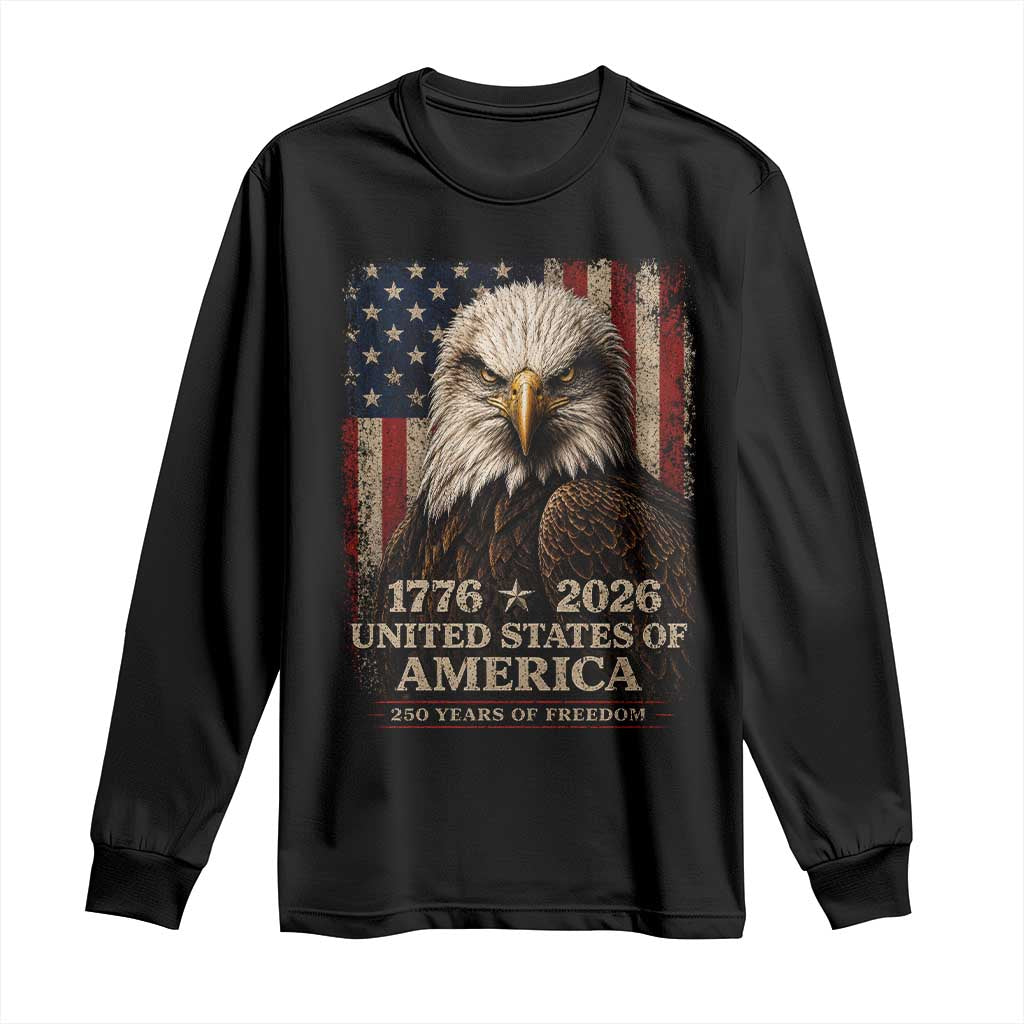 250 Anniversary USA Flag Long Sleeve Shirt Vintage Bald Eagle Patriotic 1776 2026 250 Years Birthday TS10 Black Print Your Wear