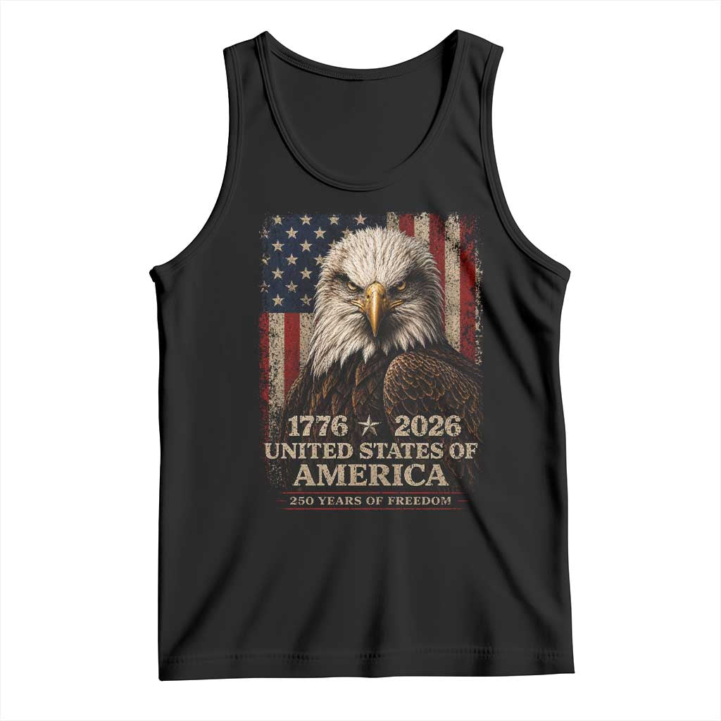 250 Anniversary USA Flag Tank Top Vintage Bald Eagle Patriotic 1776 2026 250 Years Birthday TS10 Black Print Your Wear