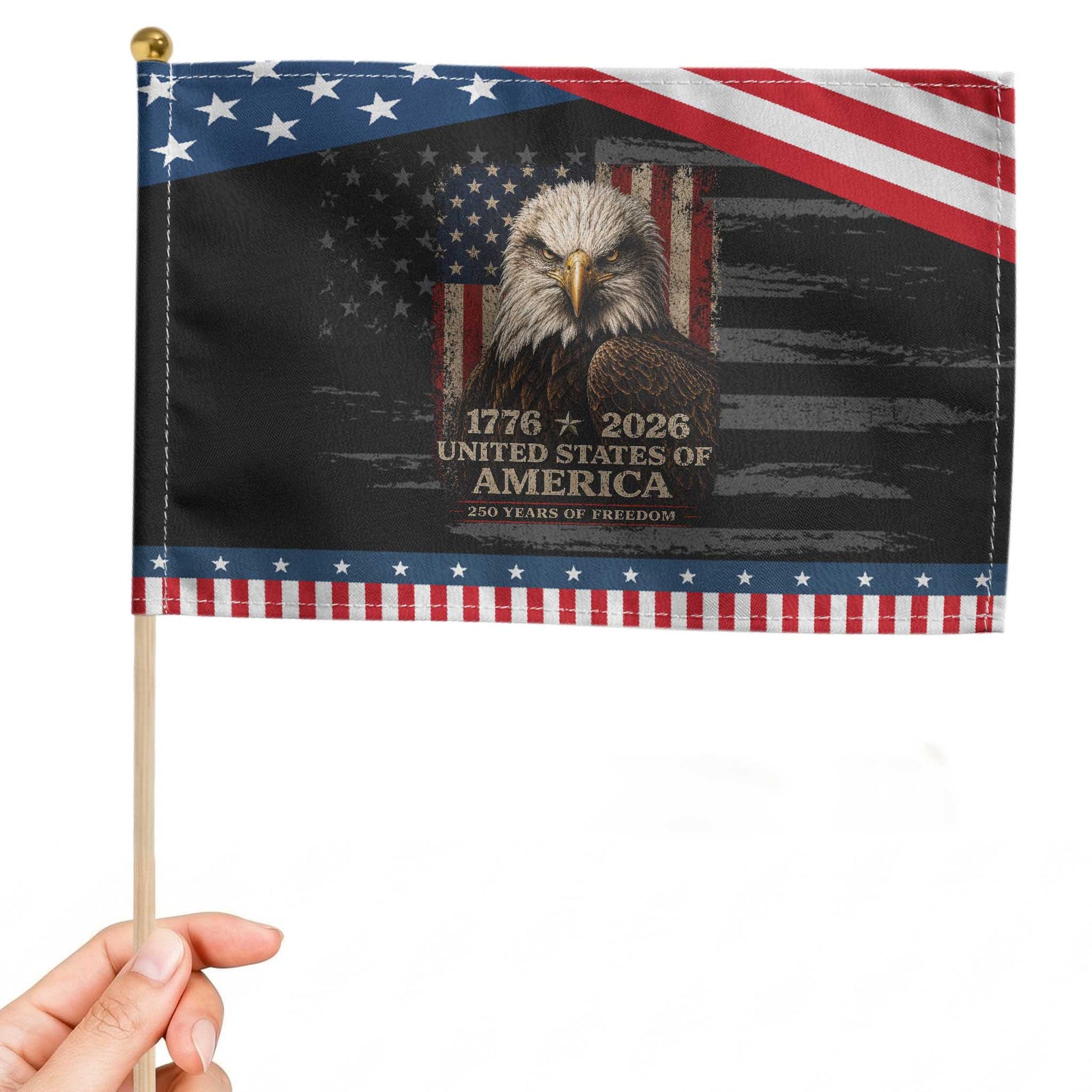 250 Anniversary USA Flag Patriotic Handheld Flag Vintage Bald Eagle Patriotic 1776 2026 250 Years Birthday TS10 Distressed 8.2