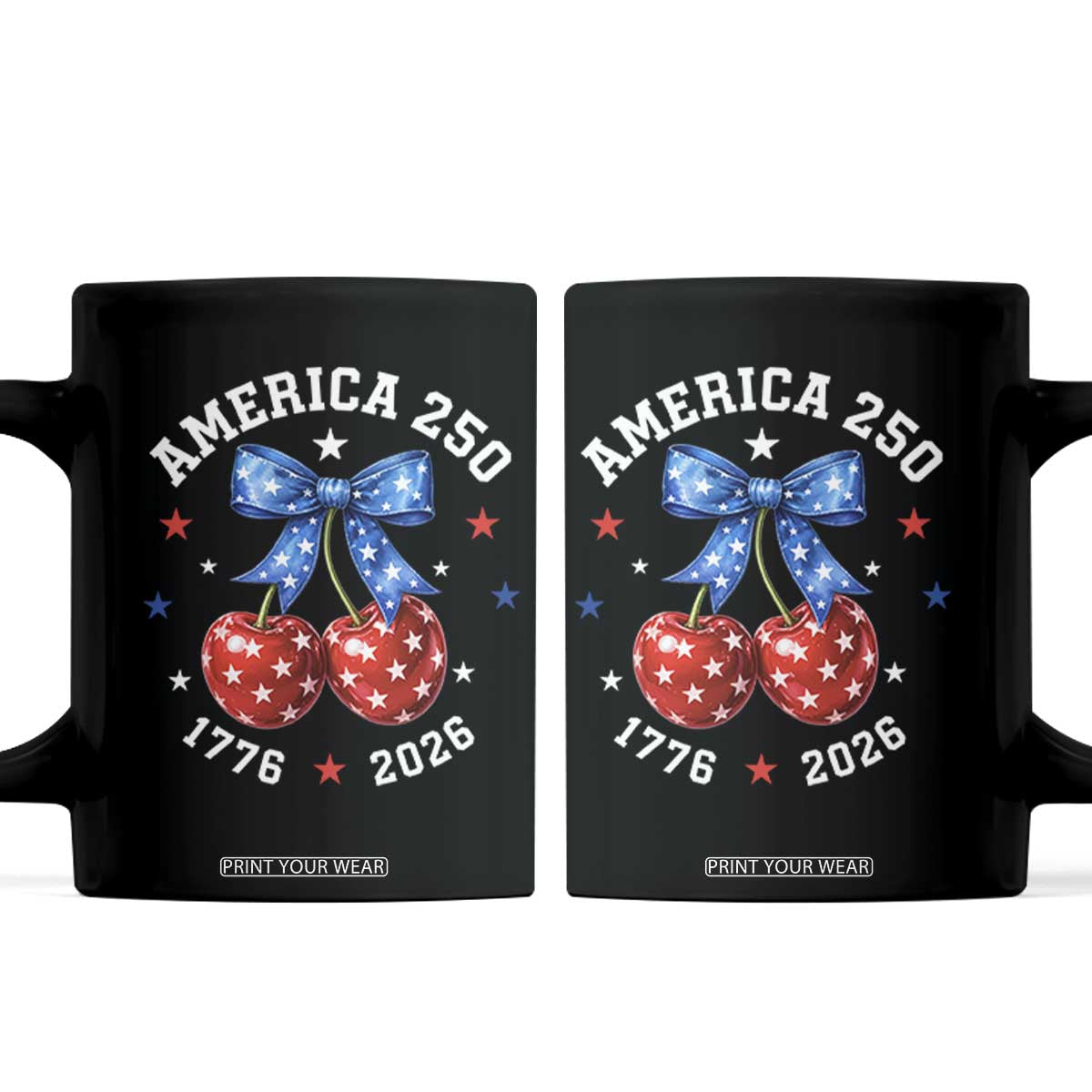250 Anniversary USA Coffee Mug Cherry Coquette Bow 4th Of July 1776 2026 250th Birthday TS10 Black Print Your Wear