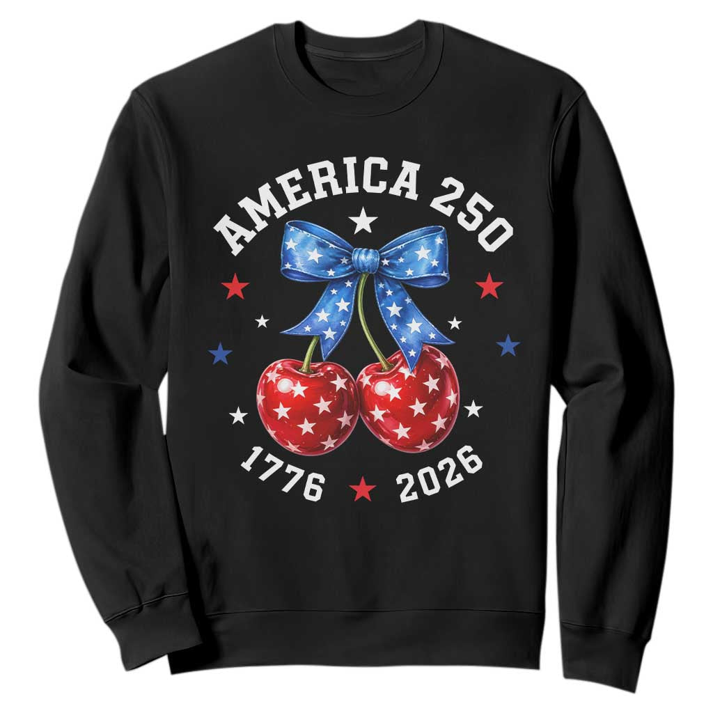 250 Anniversary USA Sweatshirt Cherry Coquette Bow 4th Of July 1776 2026 250th Birthday TS10 Black Print Your Wear