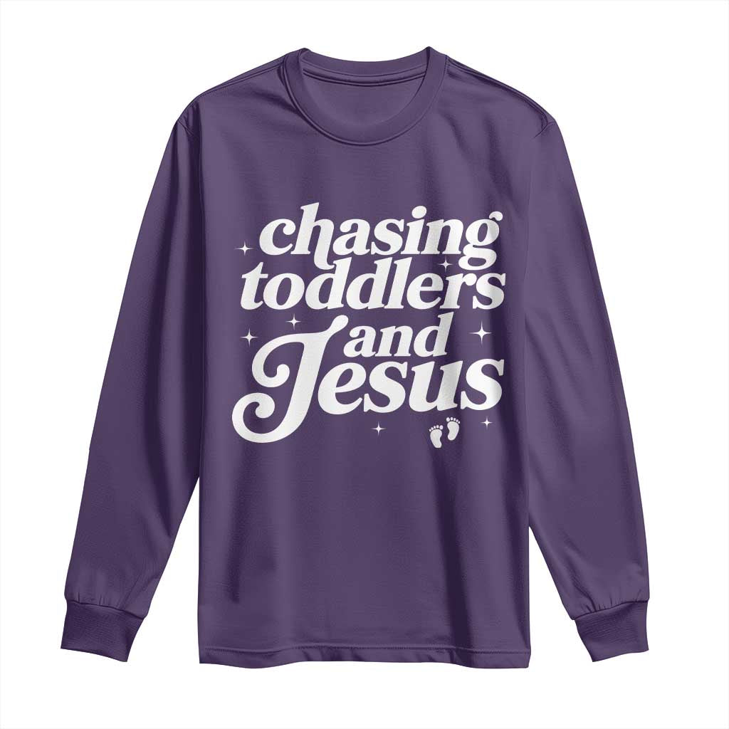 Christian Mom Long Sleeve Shirt Chasing Jesus And Toddlers TS10 Purple Print Your Wear