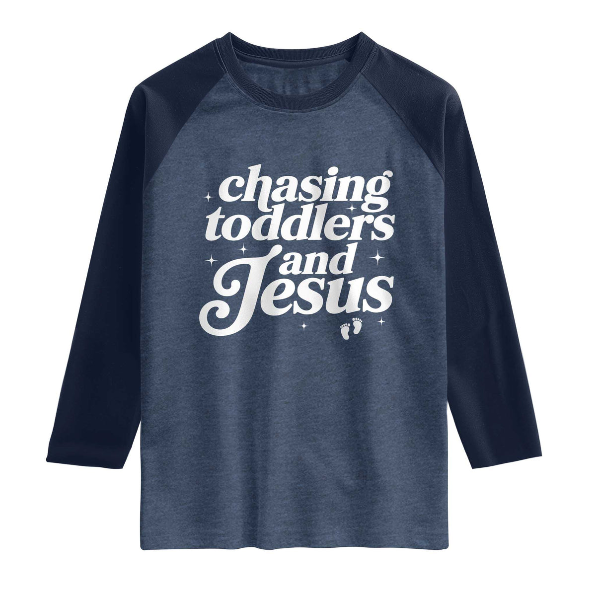 Christian Mom Raglan Shirt Chasing Jesus And Toddlers TS10 Heather Denim Navy Print Your Wear