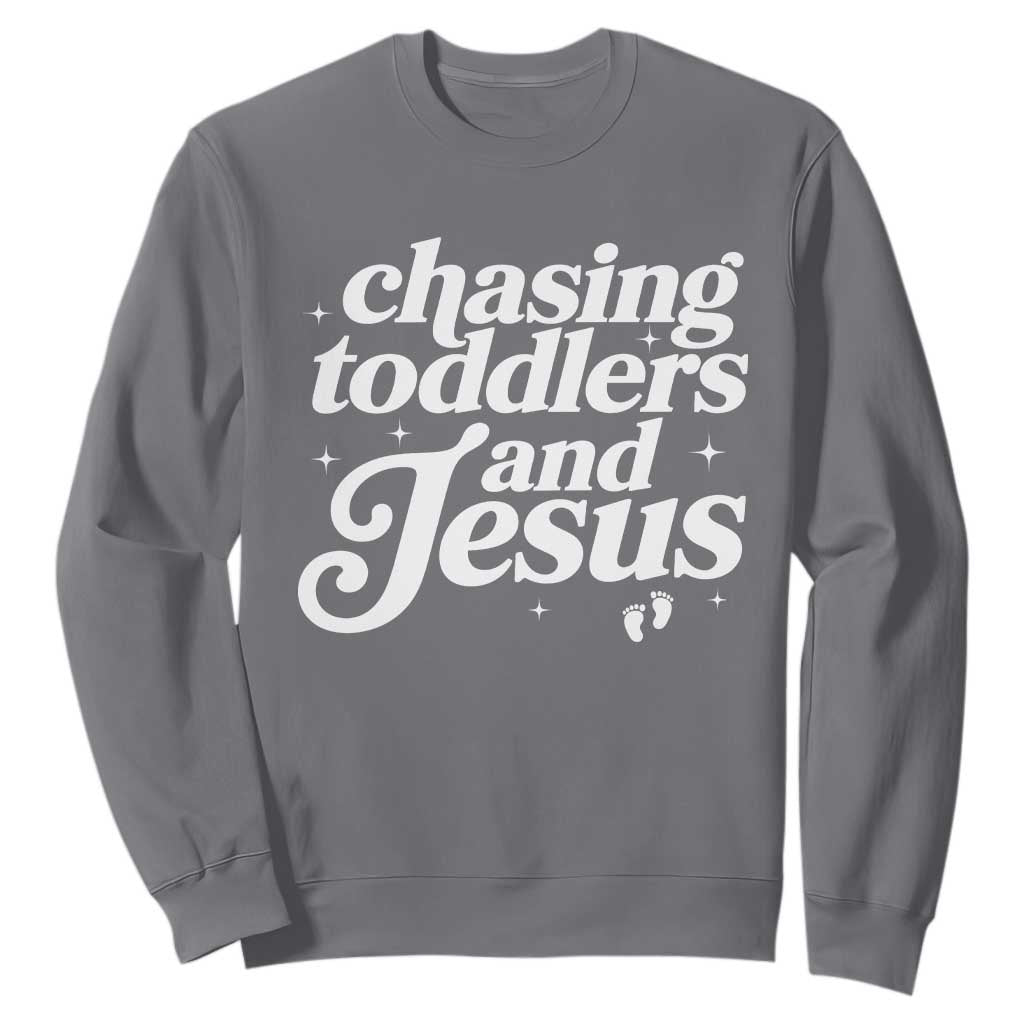Christian Mom Sweatshirt Chasing Jesus And Toddlers TS10 Charcoal Print Your Wear