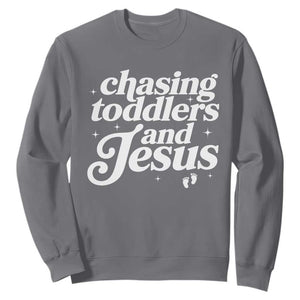 Christian Mom Sweatshirt Chasing Jesus And Toddlers TS10 Charcoal Print Your Wear