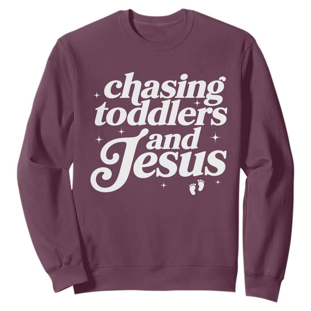 Christian Mom Sweatshirt Chasing Jesus And Toddlers TS10 Maroon Print Your Wear