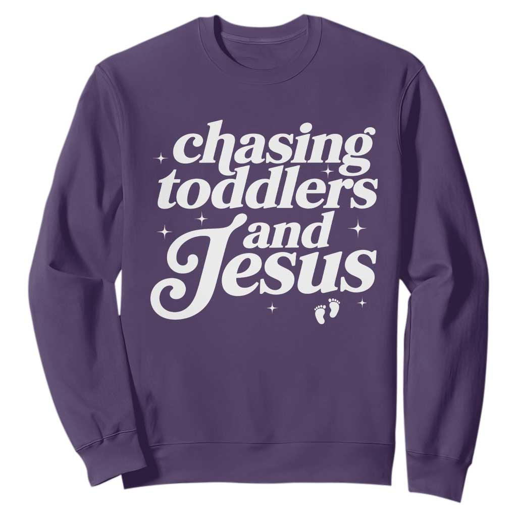 Christian Mom Sweatshirt Chasing Jesus And Toddlers TS10 Purple Print Your Wear